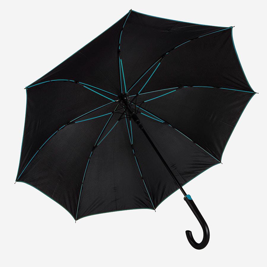 Зонт-трость "Back to black", полуавтомат, нейлон, черный с голубым - фото 1 - id-p89709738