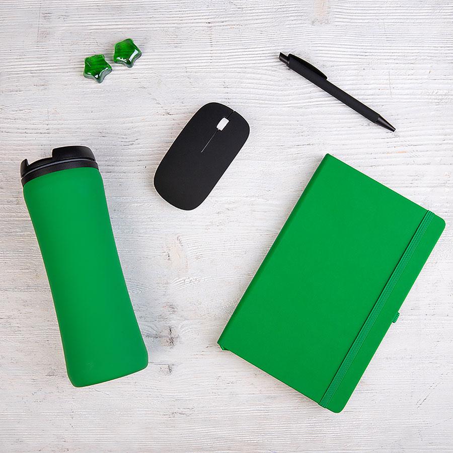 Набор подарочный LIKESKIN: ручка, мышь, блокнот, термокружка, коробка со стружкой, зелёный - фото 1 - id-p89713948