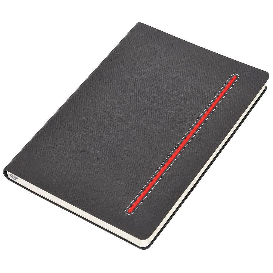 Бизнес-блокнот А5 "Elegance", серый с красной вставкой, мягкая обложка, в клетку - фото 1 - id-p89708772