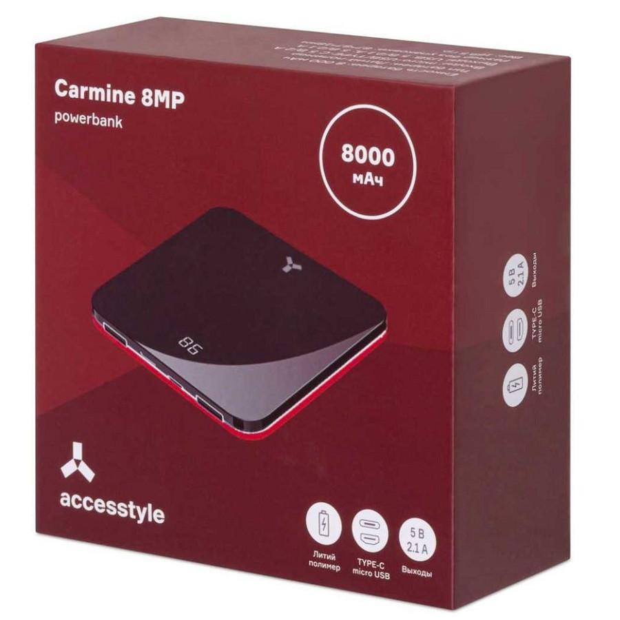 Внешний аккумулятор Accesstyle Carmine 8MP 8000 мАч, черный/красный - фото 4 - id-p89714311