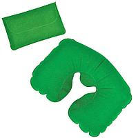 Подушка надувная дорожная в футляре; зеленый, 43,5х27,5 см; твил