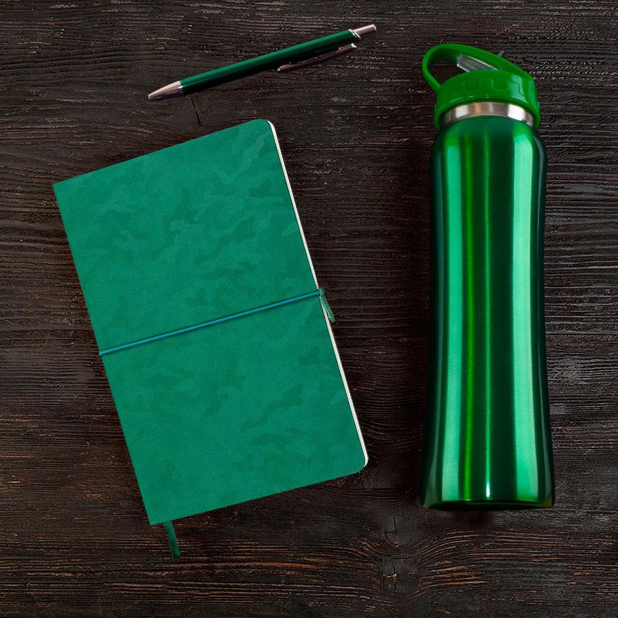 Набор подарочный SUNSHINE: бутылка для воды, бизнес-блокнот, ручка, коробка со стружкой, зеленый - фото 1 - id-p89717556