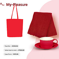 Набор подарочный MY-PLEASURE: чайная пара, плед, сумка, красный