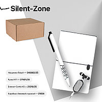 Набор подарочный SILENT-ZONE: бизнес-блокнот, ручка, наушники, коробка, стружка, бело-черный