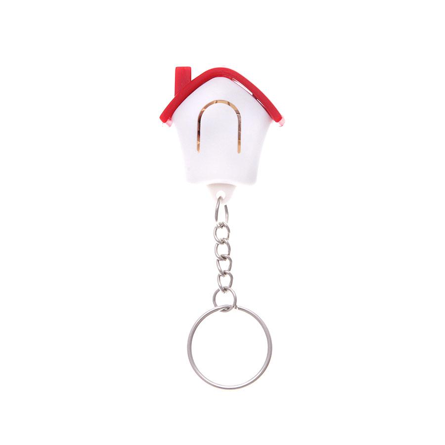 Брелок-фонарик "Дом"; белый с красным, 3,5х3,5х1см, пластик