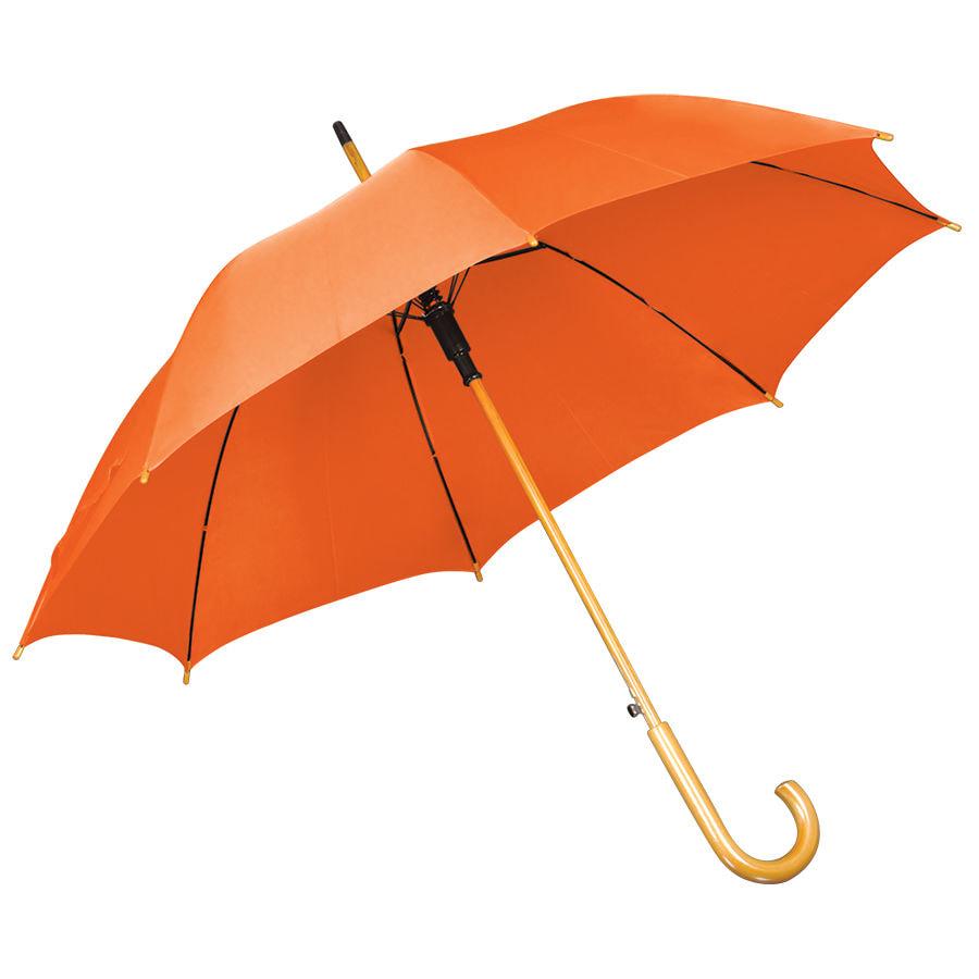 Зонт-трость с деревянной ручкой, полуавтомат; оранжевый; D=103 см, L=90см; нейлон; шелкография - фото 1 - id-p89719699