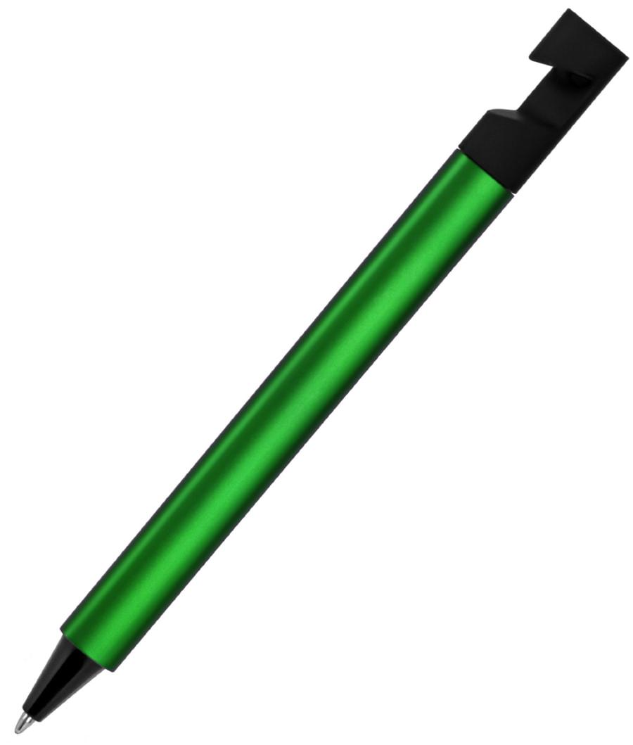 N5, ручка шариковая, зеленый/черный, пластик, металлизир. напыление, подставка для смартфона