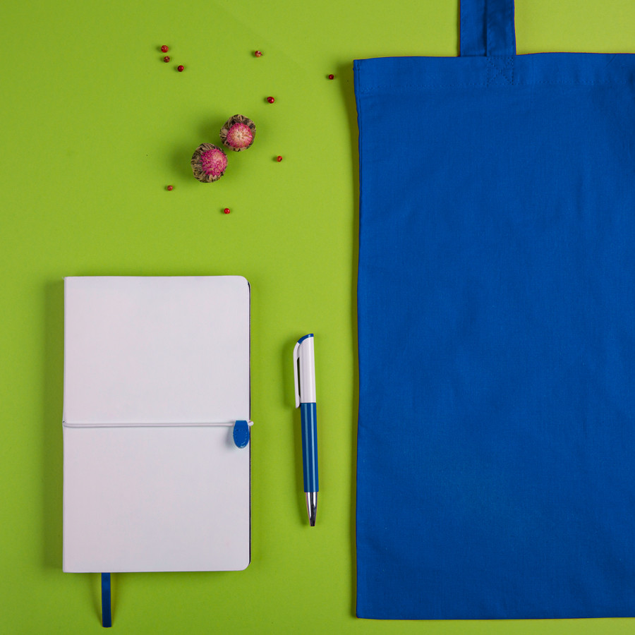 Набор подарочный WHITE&YOU: бизнес-блокнот, ручка, сумка, бело-синий - фото 1 - id-p89716661