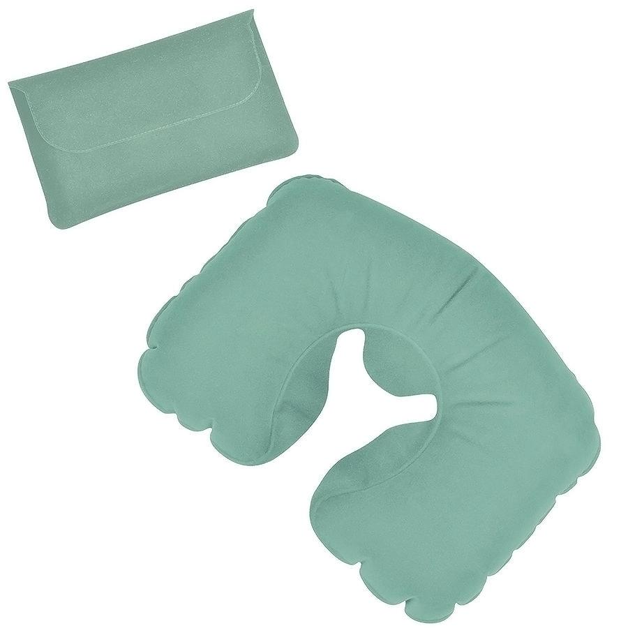 Подушка надувная дорожная в футляре; светло-зеленый; 43,5х27,5 см; твил; шелкография