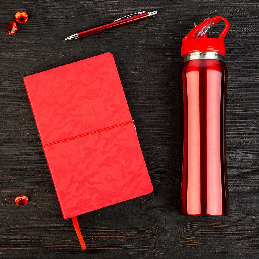 Набор подарочный SUNSHINE: бутылка для воды, бизнес-блокнот, ручка, коробка со стружкой, красный - фото 1 - id-p89716720