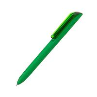 Ручка шариковая FLOW PURE, зеленый корпус/прозрачный клип, покрытие soft touch, пластик