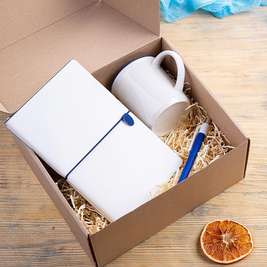Набор подарочный FINELINE: кружка, блокнот, ручка, коробка, стружка, белый с синим - фото 3 - id-p89714582