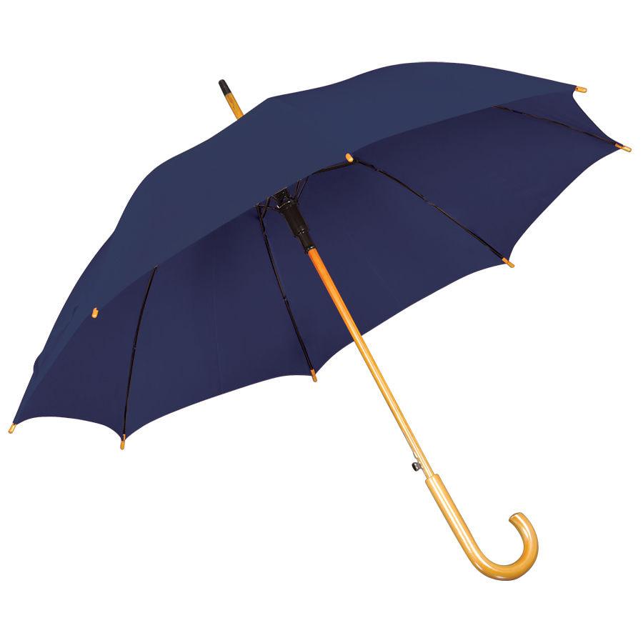 Зонт-трость с деревянной ручкой, полуавтомат; синий; D=103 см, L=90см; нейлон; шелкография - фото 1 - id-p89719906