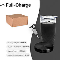 Набор подарочный FULL-CHARGE: термокружка, зарядное устройство, наушники, коробка,стружка, черный