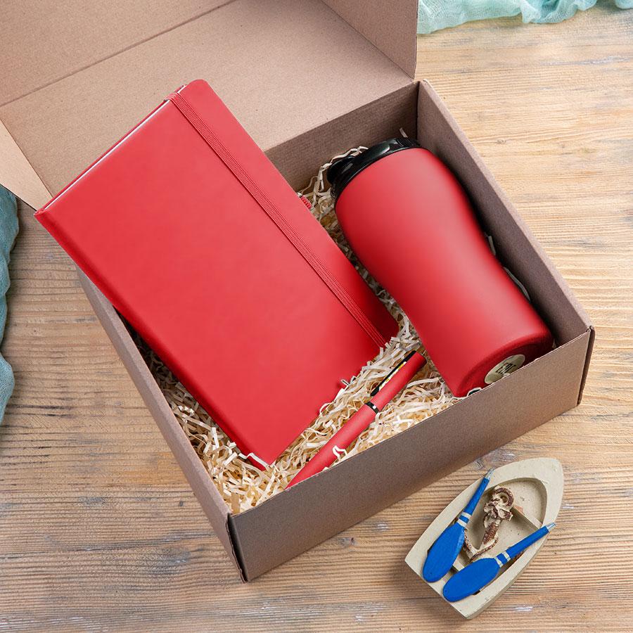 Набор подарочный SILKYWAY: термокружка, блокнот, ручка, коробка, стружка, красный - фото 2 - id-p89712836