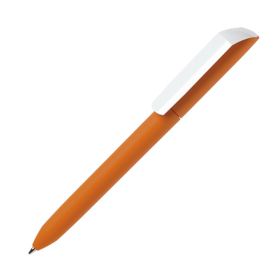 Ручка шариковая FLOW PURE, покрытие soft touch, белый клип, оранжевый, пластик