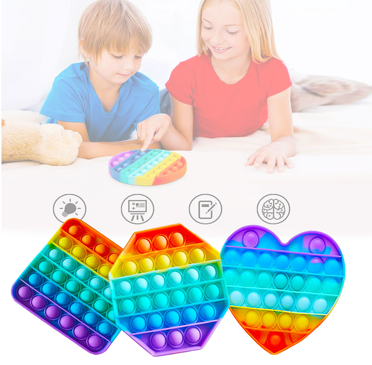 Сенсорная игрушка антистресс с пузырьками разноцветные Пупырка POP IT в ассортименте
