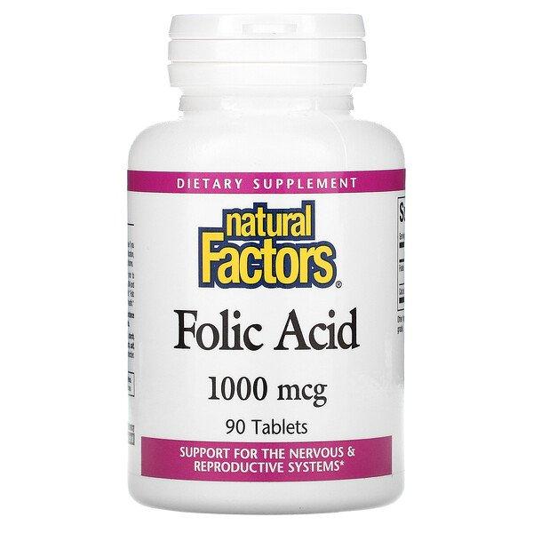 Фолиевая кислота Natural Factors, 1000 мкг, 90 таблеток