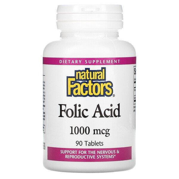 Natural Factors, фолиевая кислота, 1000 мкг, 90 таблеток