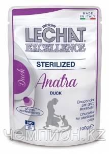 1766 Lechat Excellence Sterilised Duck, кусочки для стерилизованных котов и кошек с уткой, пауч 100 гр.