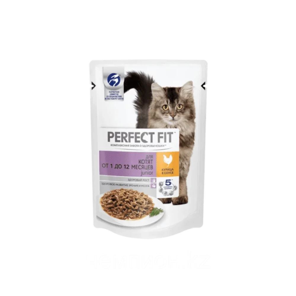 Perfect Fit Junior, влажный корм для котят с курицей в соусе, пауч 75гр.