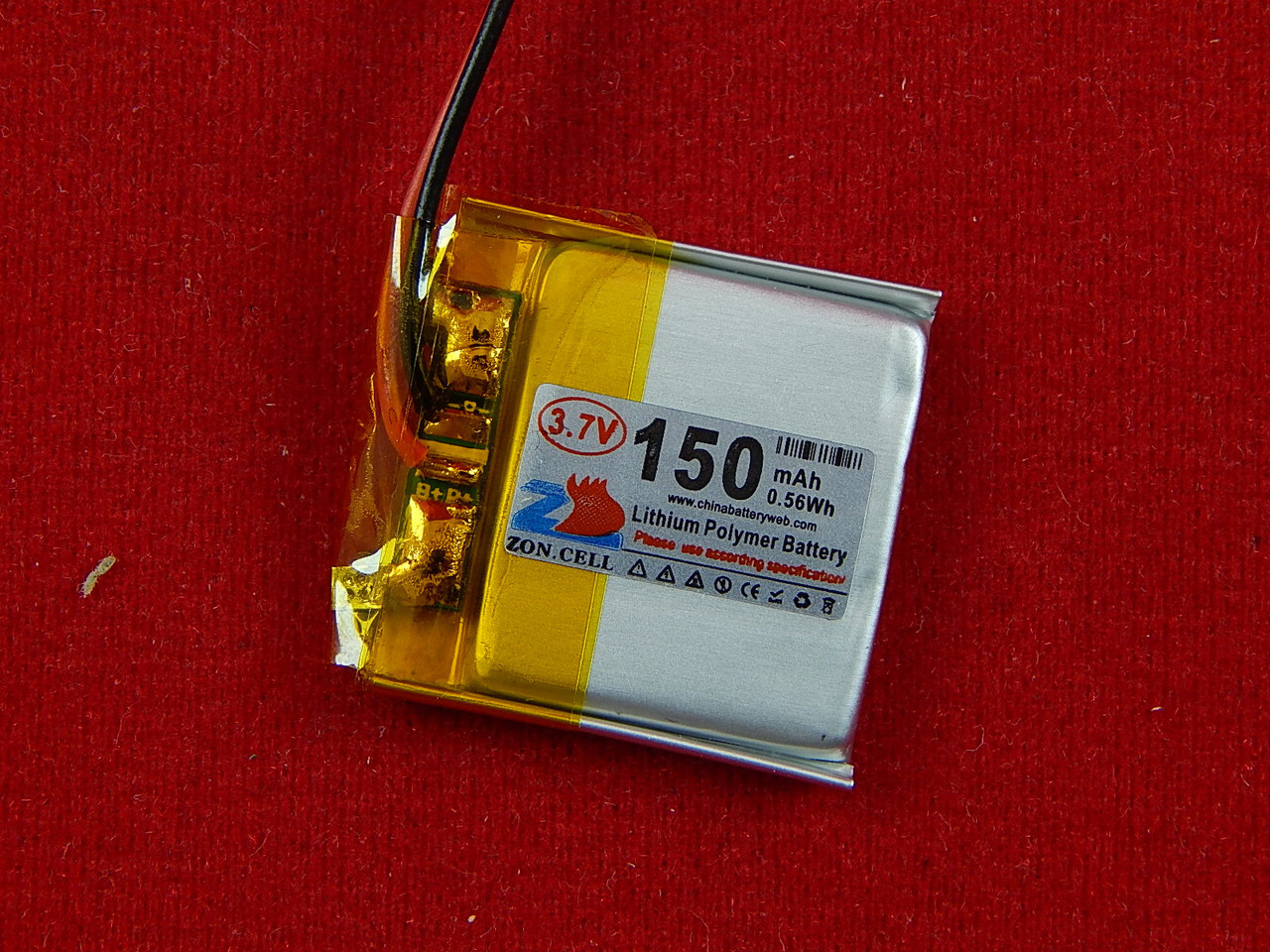 Аккумулятор Li-Pol 3.7В, 150mAh, 23x23x3мм - фото 1 - id-p89762598