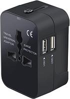 UNIVERSAL ADAPTOR 2хUSB порттары бар барлық типтегі розеткалар мен ашаларға арналған желілік туристік адаптер