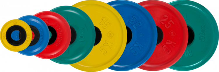 Диски обрезиненные MB Barbell Евро-классик d-51 мм цветные (15 кг) - фото 1 - id-p74111945