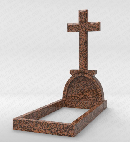 Крест католический из гранита с фигурной тумбой на могилу Красный - фото 1 - id-p89854440