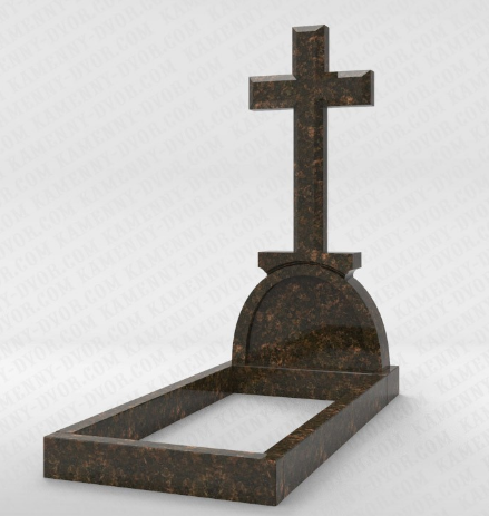 Крест католический из гранита с фигурной тумбой на могилу Коричневый - фото 1 - id-p89854442
