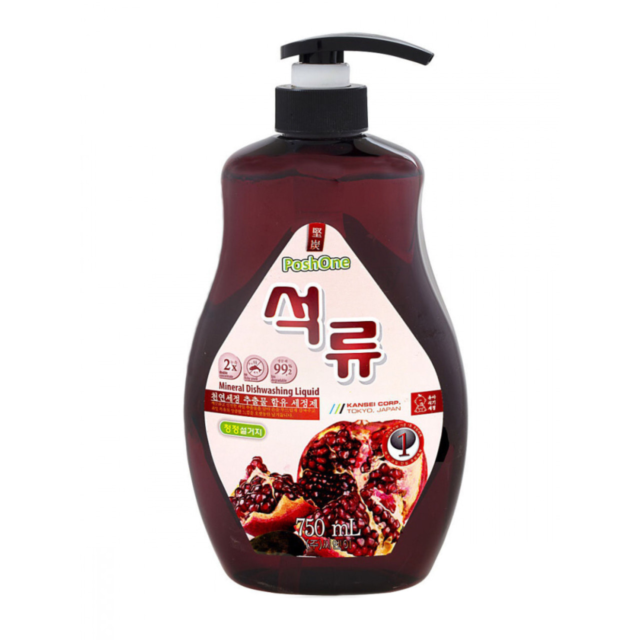 Натуральное средство для мытья посуды PoshOne Pomegranate (Гранат) с дозатором, 750мл