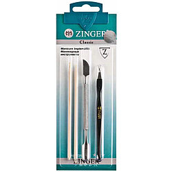 Набор маникюрных инструментов Zinger из 4 предметов (пушер, триммер, шабер, палочки)