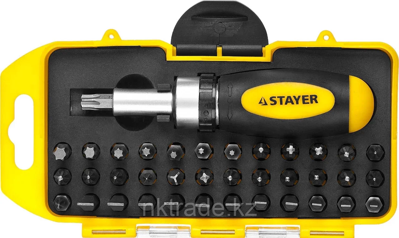 STAYER 38 шт., отвертка реверсивная с битами MAXFIX 2557-H38 - фото 1 - id-p61493187