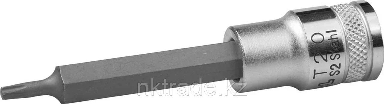 KRAFTOOL 1/2", 100 мм, S2 сталь, Т20, удлиненная, сатинированная, торцовая бита-головка INDUSTRIE QUALITAT