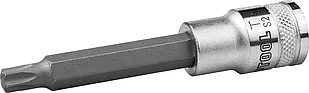 KRAFTOOL 1/2", 100 мм, S2 сталь, Т50, удлиненная, сатинированная, торцовая бита-головка INDUSTRIE QUALITAT
