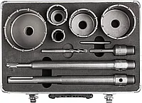 ЗУБР 5 шт: d=33-50-68-82-100 мм коронки 40Х, HRC 45-50, державки, сверло, клин, набор буровых коронок