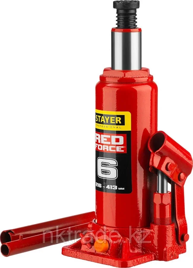 STAYER 6 т, 216-413 мм, домкрат бутылочный гидравлический RED FORCE 43160-6_z01 Professional
