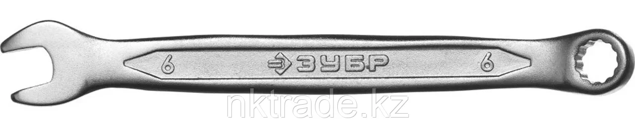ЗУБР 6 мм, Cr-V сталь, хромированный, гаечный ключ комбинированный 27087-06