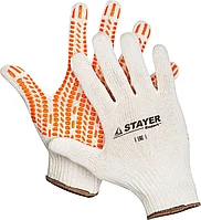 STAYER L-XL, 10 класс, х/б, перчатки с увеличенной площадью ПВХ-гель покрытия "протектор" 11401-XL