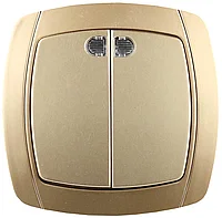СВЕТОЗАР 10А/~250В, золотой металлик, двухклавишный, выключатель "АКЦЕНТ" SV-54235-GM
