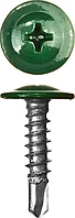 ЗУБР 19 х 4.2 мм ПШМ-С саморезы с прессшайбой и сверлом для листового металла RAL-6005 зеленый насыщенный