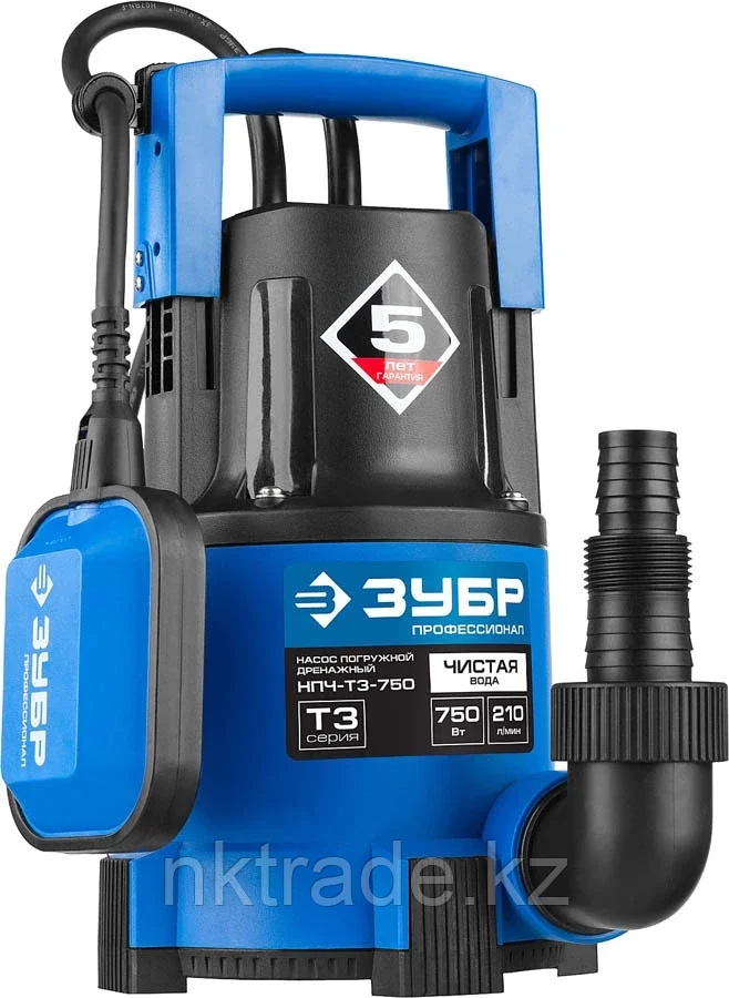 ЗУБР 750 Вт, 210 л/мин, насос погружной дренажный для чистой воды НПЧ-Т3-750 Профессионал, фото 1