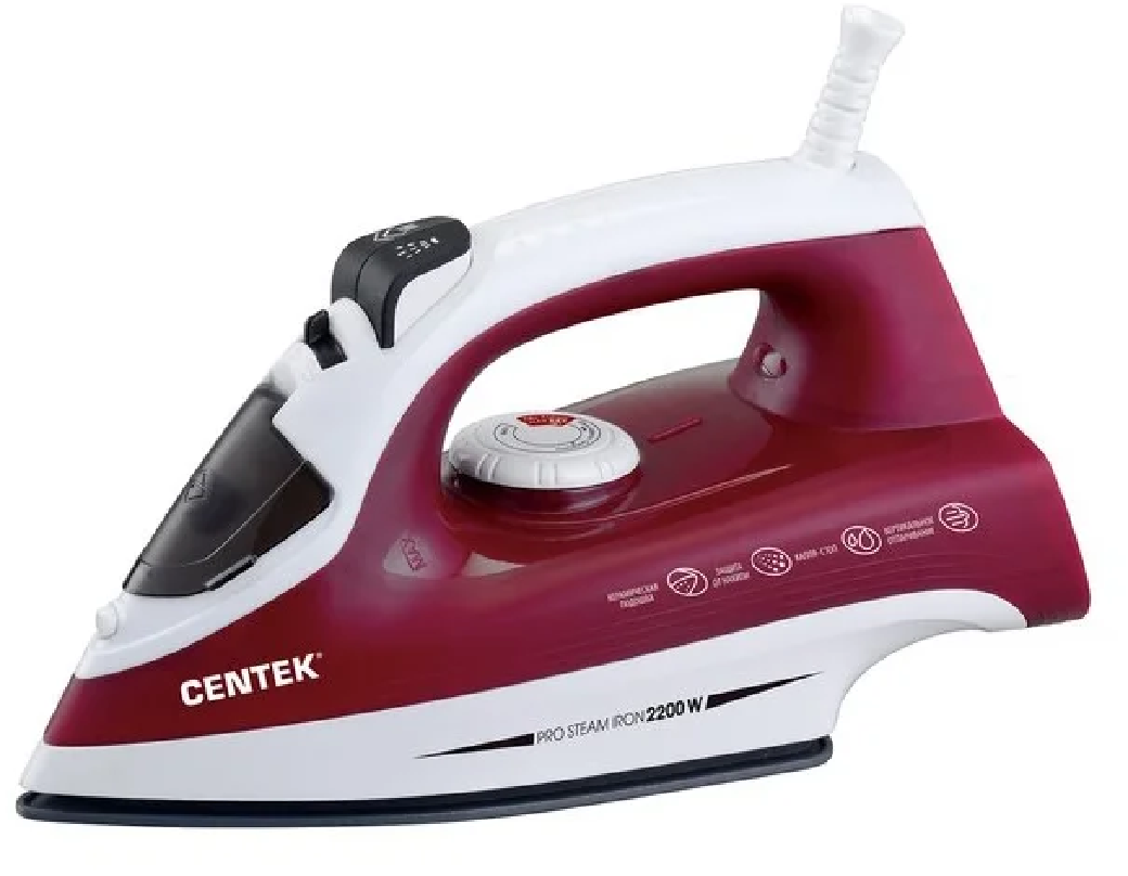 Утюг Centek CT-2349 (красн) 2200Вт, КЕРАМИЧЕСКАЯ подошва, паровой удар, самоочистка, 250мл