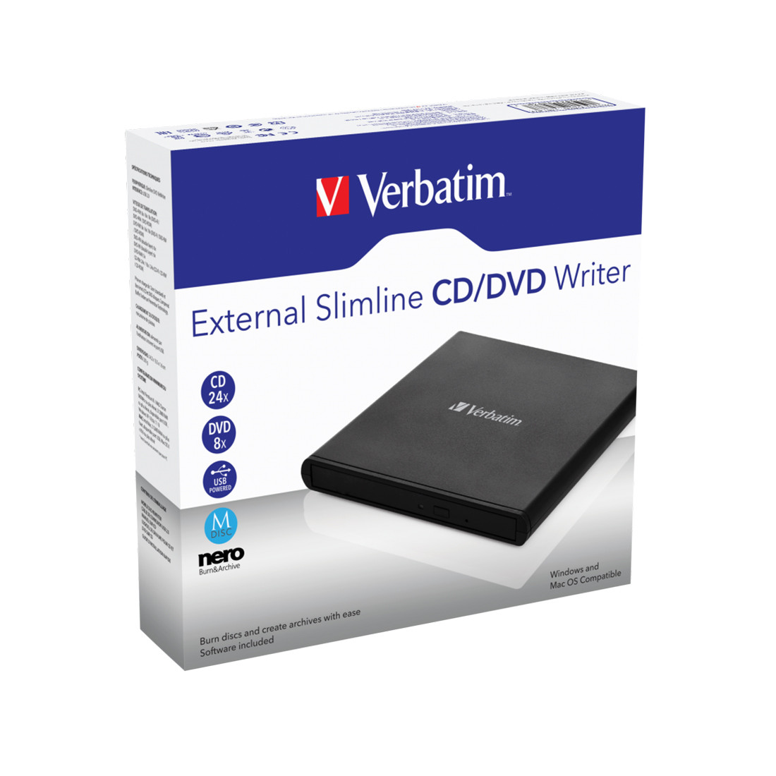 Внешний привод Verbatim CD/DVD 98938 Slim USB Чёрный - фото 2 - id-p89902972