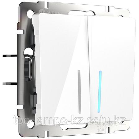Выключатель двухклавишный проходной с подсветкой (белый) WL01-SW-2G-2W-LED, Werkel, фото 2