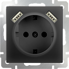 Розетка с заземлением, шторками и USBх2 (черный матовый) WL08-SKGS-USBx2-IP20, Werkel, фото 2