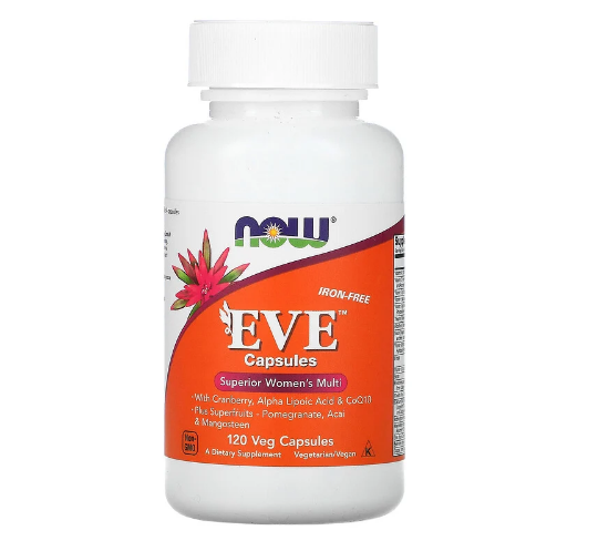 Now Foods, Eve, эффективные мультивитамины для женщин, без железа, 120 растительных капсул - фото 1 - id-p89909435