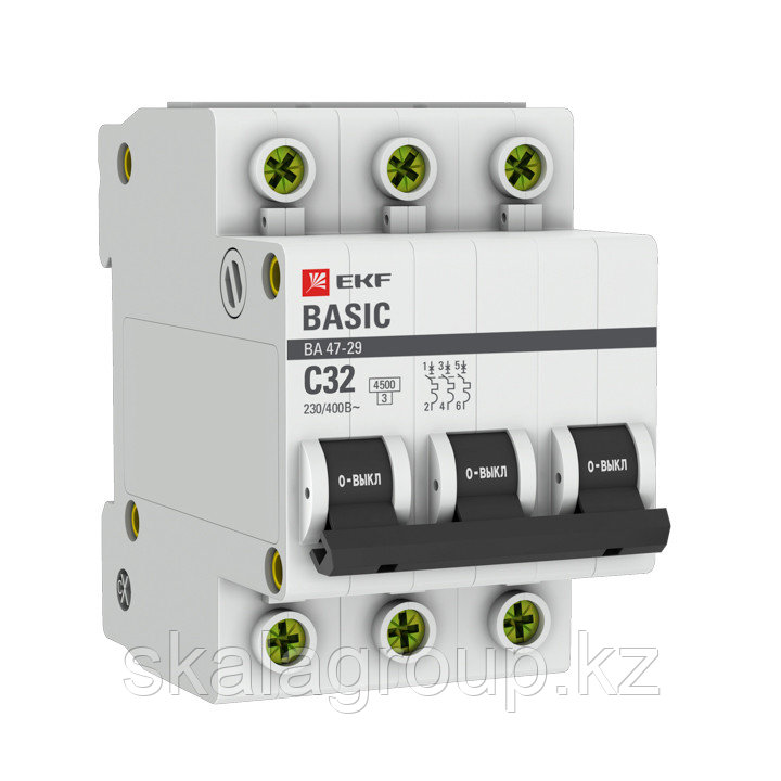 Выключатель автоматический модульный 3п C 32А 4.5кА ВА 47-29 Basic EKF mcb4729-3-32C