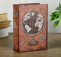 Шкатулка-книга дерево кожзам "Глобус" оранж 16х11х4,5 см