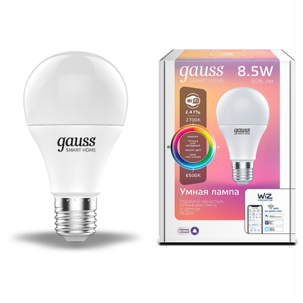 Лампа Gauss Smart Home A60 8,5W 806lm 2700-6500К E27 RGBW